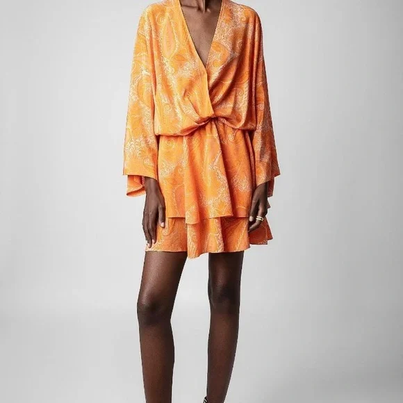 Zadig & Voltaire Hailey Paisley Silk Dress Orange – Size Small – Worn Once